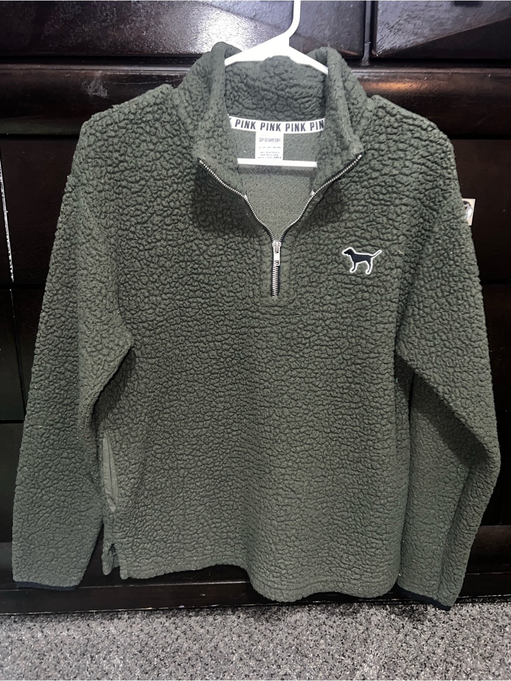 Victoria's Secret PINK Olive Green Sherpa Half-Zip Pullover